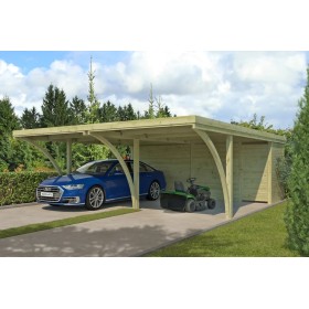 Carport bois double 597x720 cm avec abri fermé 43 m²