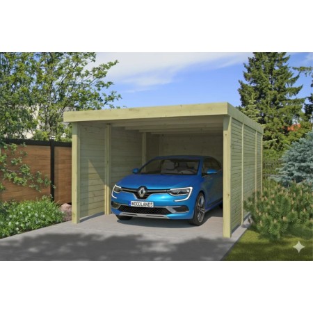 Carport voiture COMBI D Q LINE 307x554 bois massif – vue extérieure