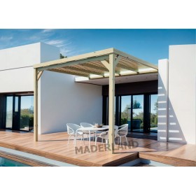 Pergola adossée MONTPELLIER en bois massif avec toit semi-couvert sur terrasse