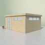 Abri bois XXL 19m² Kesako toit plat 28mm, madriers naturels, porte vitrée et fenêtres panoramiques