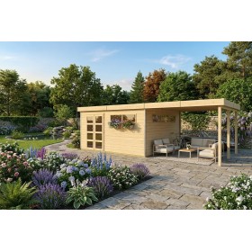 Pool House en bois massif 34m2 Kesako XXL 885x385cm - 28mm - Alu - Bac acier