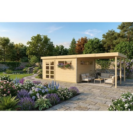 Pool House en bois massif 34m2 Kesako XXL 885x385cm - 28mm - Alu - Bac acier