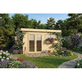 Abri en bois massif 19m2 Kesako XXL 485x385cm - 28mm - Alu - Bac acier