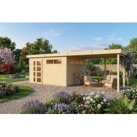 Pool house en bois massif 26m2 Kesako 885x295cm - 28mm - Alu - Bac acier