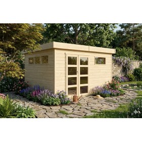 Abri en bois massif 15m2 Kesako 385x385cm - 28mm - Alu - Bac acier