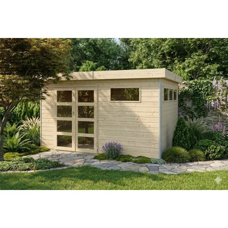 Abri en bois massif 11m2 Kesako 385x295cm - 28mm - Alu - Bac acier