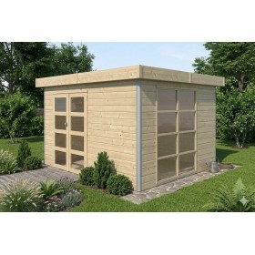 Abri en bois massif 10m2 Mousaka 355x295cm - 28mm - Alu - Bac acier
