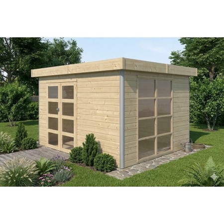 Abri en bois massif 10m2 Mousaka 355x295cm - 28mm - Alu - Bac acier
