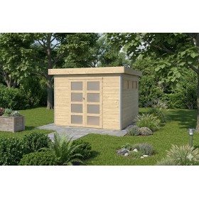 Abri en bois massif 9m2 Kesako 295x295cm - 28mm - Alu - Bac acier