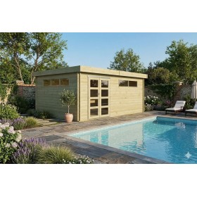 Abri de jardin 20m2 - 505x385cm - 44mm - Imprégnation verte - Toit plat