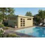 Abri de jardin 20m2 - 505x385cm - 44mm - Imprégnation verte - Toit plat