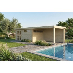 Pool House 26m2 - 905x295cm - 44mm - Bac acier laqué - Toit plat