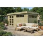 Abri de jardin 15m2 - 505x295cm - 44mm - Imprégnation verte - Toit plat