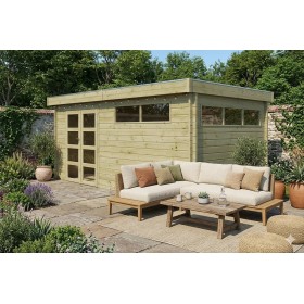 Abri de jardin 15m2 - 505x295cm - 44mm - Imprégnation verte - Toit plat