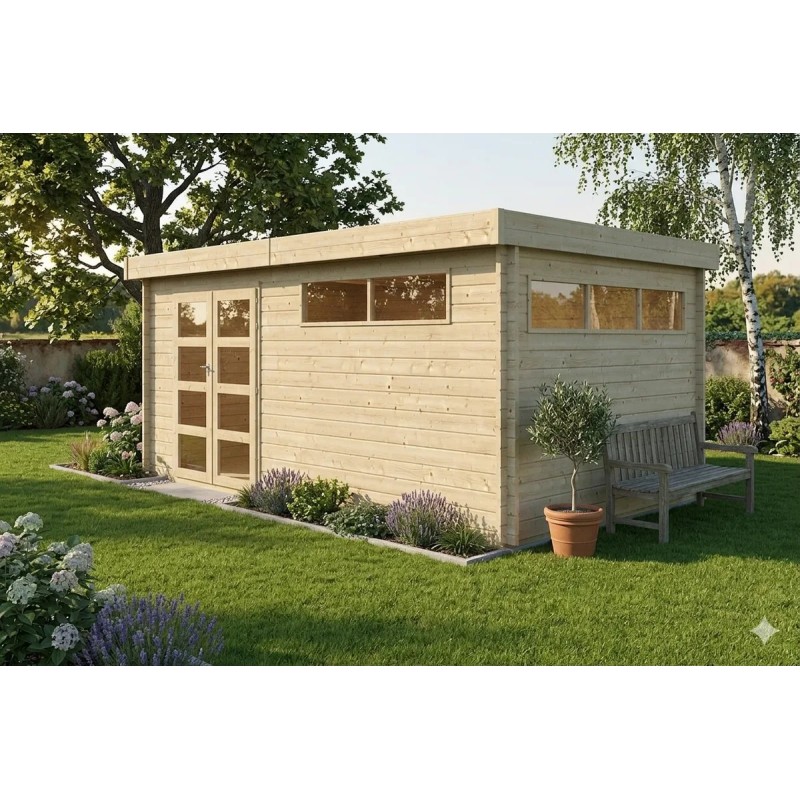 Abri de jardin 15m2 - 505x295cm - 44mm - Bac acier laqué - Toit plat