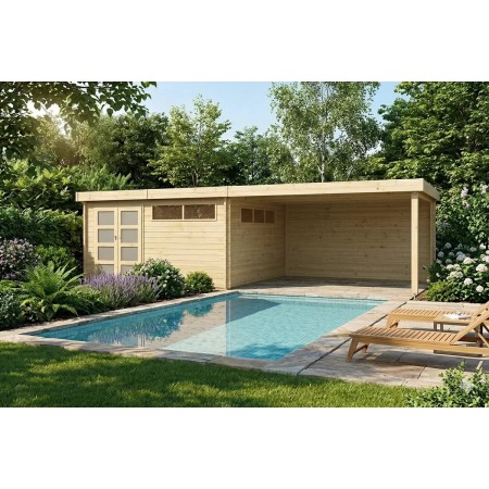Pool House 30m2 - 815x385cm - 44mm - Imprégnation verte - Toit plat