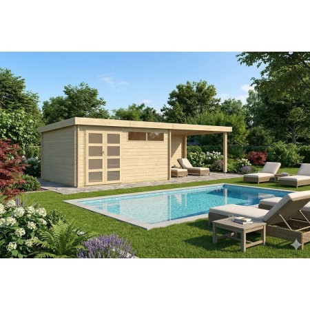 Pool House 30m2 - 815x385cm - 44mm - Bac acier laqué - Toit plat