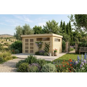 Abri de jardin 15m2 - 415x385cm - 44mm - Imprégnation verte - Toit plat