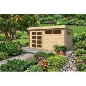 Abri de jardin 15m2 - 415x385cm - 44mm - Toit plat - Bac acier laqué