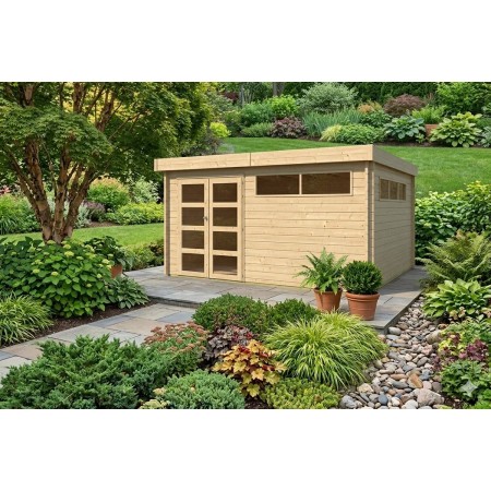 Abri de jardin 15m2 - 415x385cm - 44mm - Toit plat - Bac acier laqué