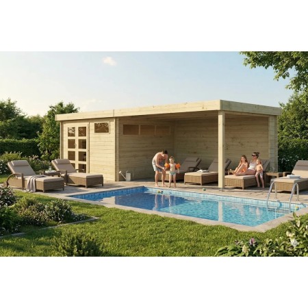 Pool House 22m2 - 755x295cm - 44mm - Bac acier laqué avec feutre anti-condensation