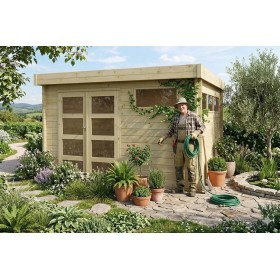 Abri de jardin 10m2 - 355x295cm - 44mm - Imprégnation verte