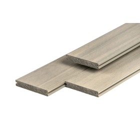 Lame de terrasse composite PuraShield 2,3 x 13,8, système de clipsage, pleine, gris clair