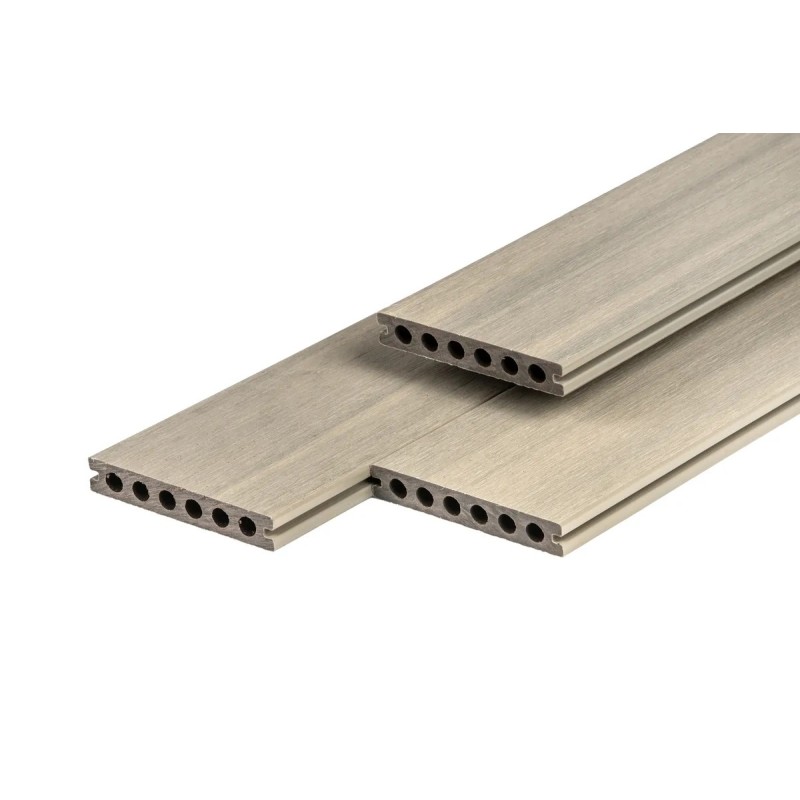 Lame de terrasse composite PuraShield 2,3 x 13,8, système de clipsage, alvéolaire, gris clair