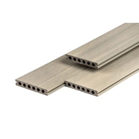 Lame de terrasse composite PuraShield 2,3 x 13,8, système de clipsage, alvéolaire, gris clair