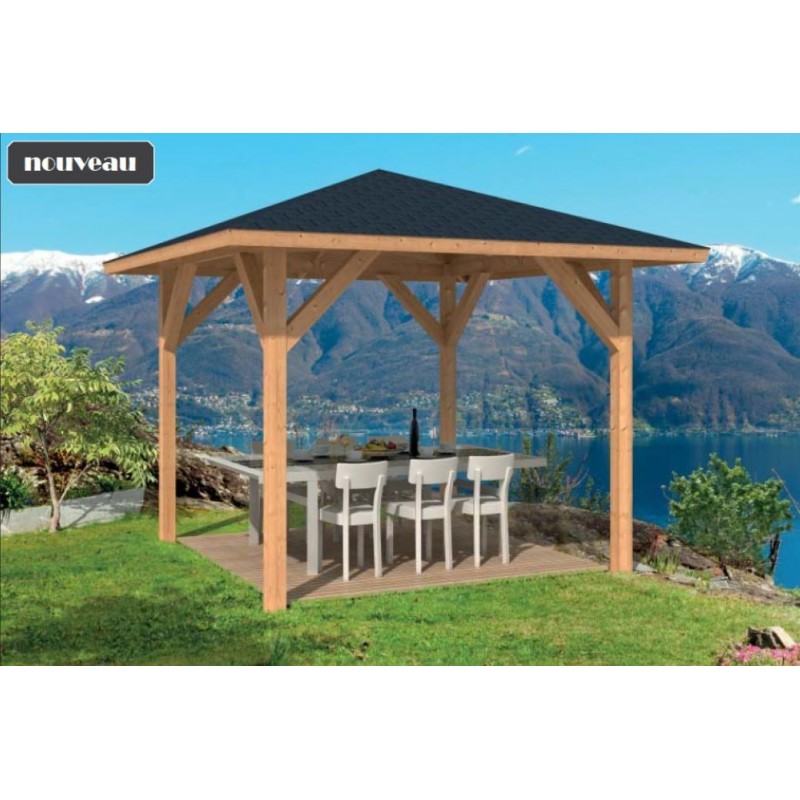 Pavillon kiosque de jardin en bois mélèze doublas KOS 13m2