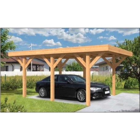 Carport voiture 350x500cm SLOTEN en Mélèze/Douglas toit plat TUINDECO