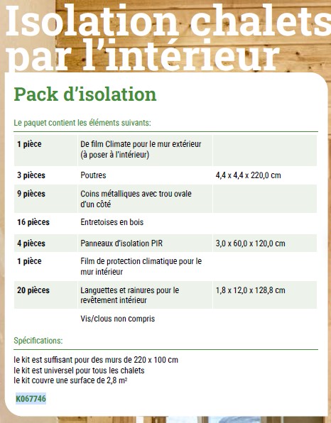 Détail du kit isolation abri de jardin