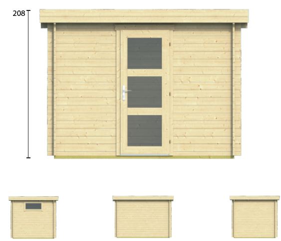 Cabanes à toit plat, Abri de jardin TOLEDO II (19mm),2,6x2,6x2,2m  (2,4x2,4m) avec le toit plat