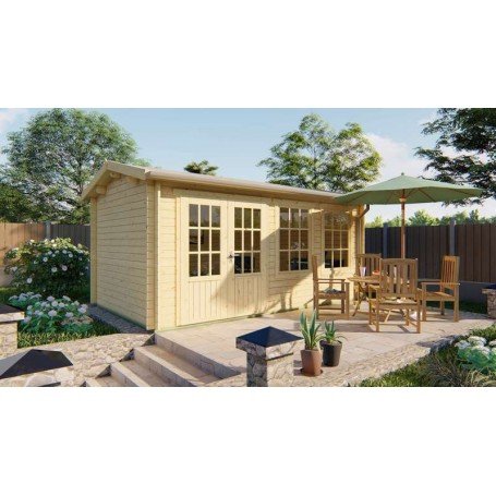 Abri de Jardin Pavillon Moderne 15 m² – Sapin 40 mm avec 2 Fenêtres Double Vitrage