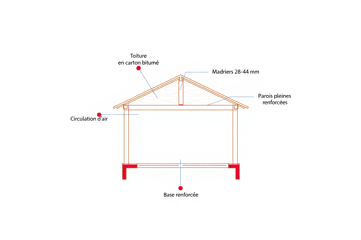 Coupe technique d'un abri de jardin renforcé