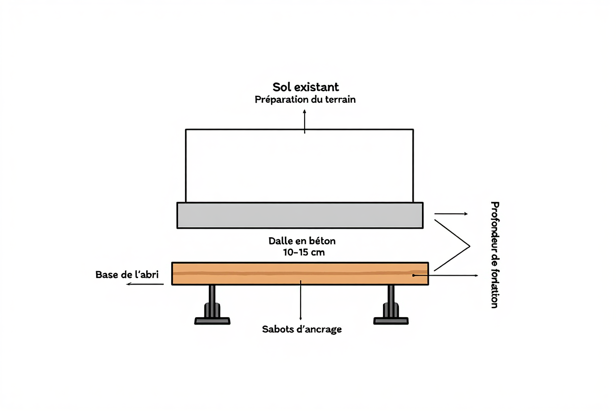 Installation fondation abri de jardin