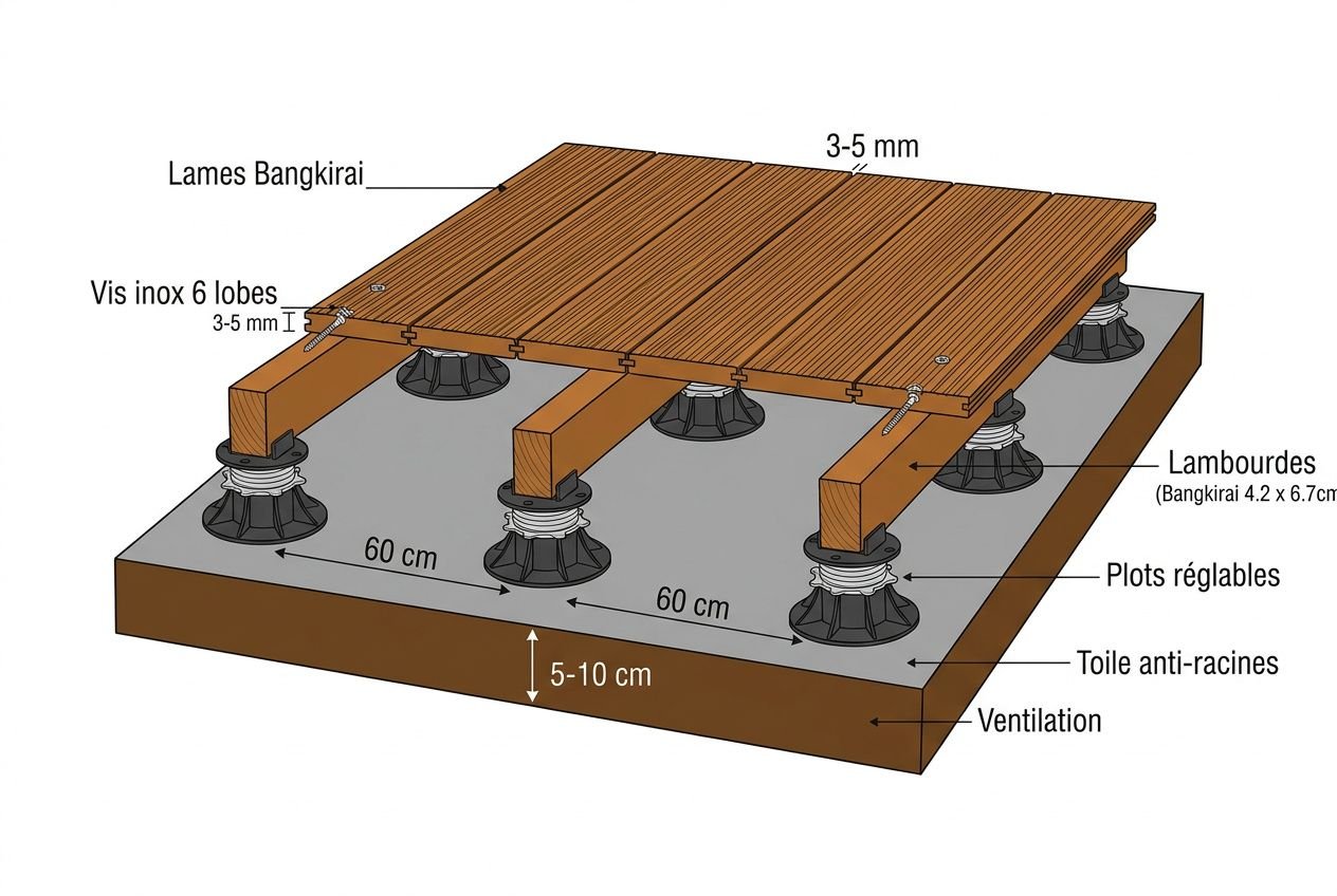 Structure technique d'une terrasse en bois