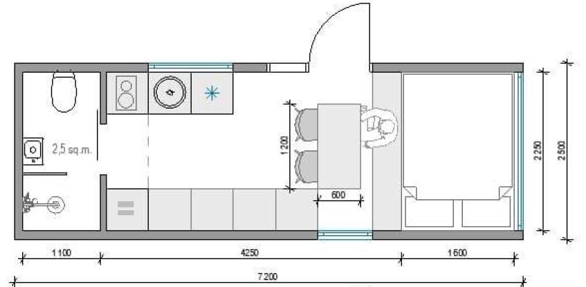 Plan de la Tiny House Baltic 2ls 720cm