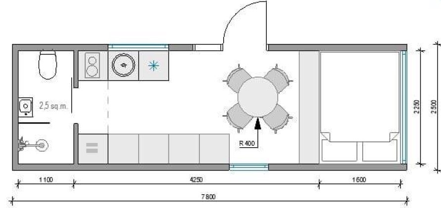 Plan de la Tiny House Baltic 2ls 780cm